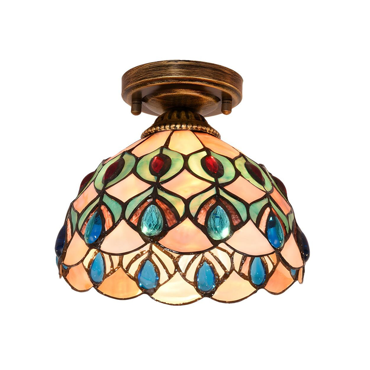 Tiffany Bowl-Shaped Stained Gem Glass Flush Mount Light Image - 7