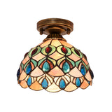 Tiffany Bowl-Shaped Stained Gem Glass Flush Mount Light Image - 7