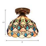 Tiffany Bowl-Shaped Stained Gem Glass Flush Mount Light Image - 9