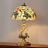 Tiffany Butterfly Glass Shade Art Swan Base Table Lamp Image - 2