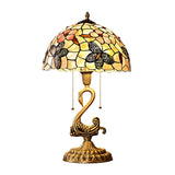 Tiffany Butterfly Glass Shade Art Swan Base Table Lamp Image - 6