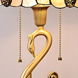 Tiffany Butterfly Glass Shade Art Swan Base Table Lamp Image - 9