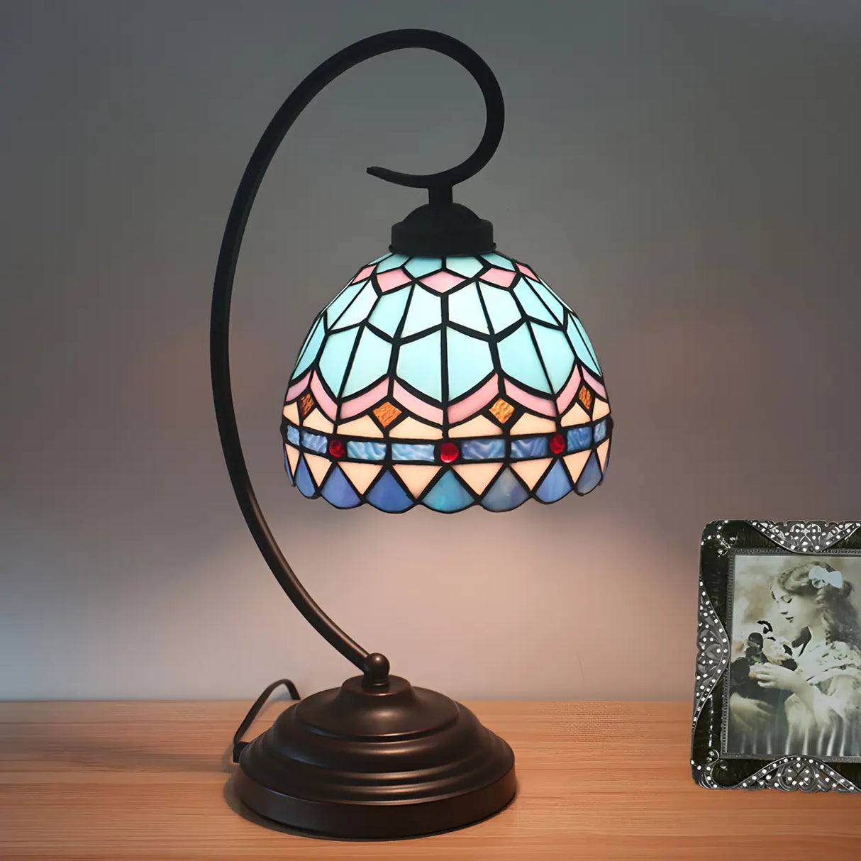 Tiffany Classic Gooseneck Dome Stained Glass Desk Lamp Image - 1