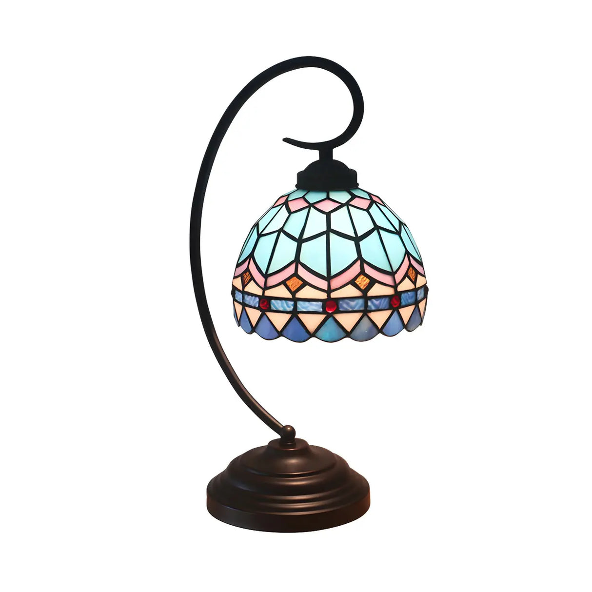 Tiffany Classic Gooseneck Dome Stained Glass Desk Lamp Image - 3