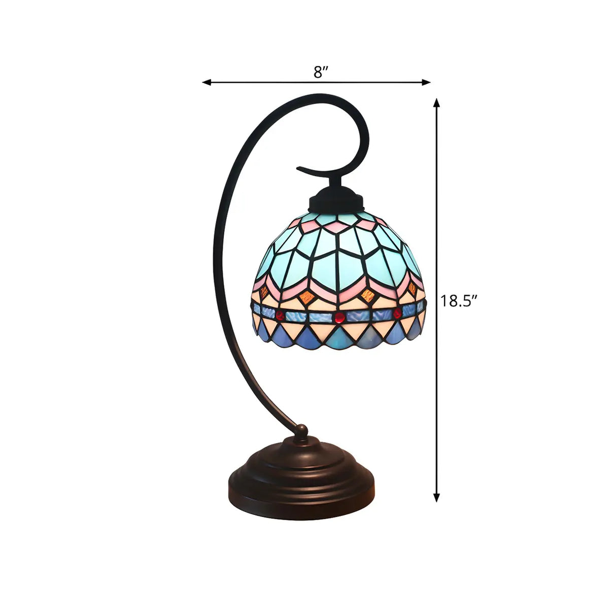 Tiffany Classic Gooseneck Dome Stained Glass Desk Lamp 