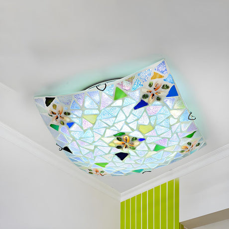 Tiffany Convex Square Stained Glass Flush Mount Light Image - 2