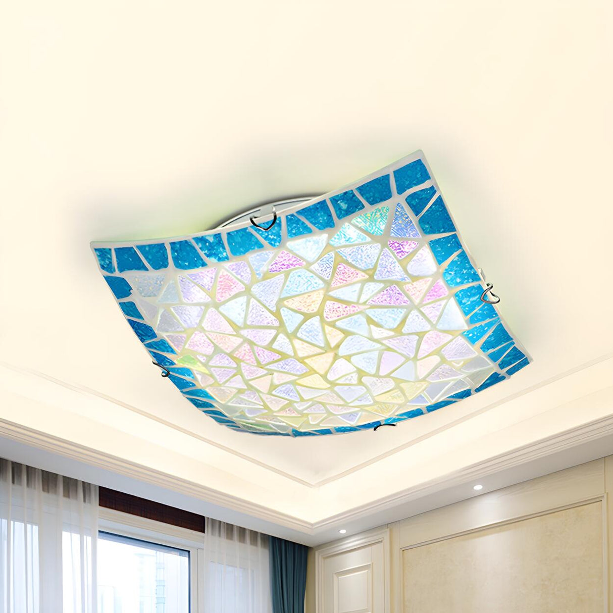 Tiffany Convex Square Stained Glass Flush Mount Light Image - 7