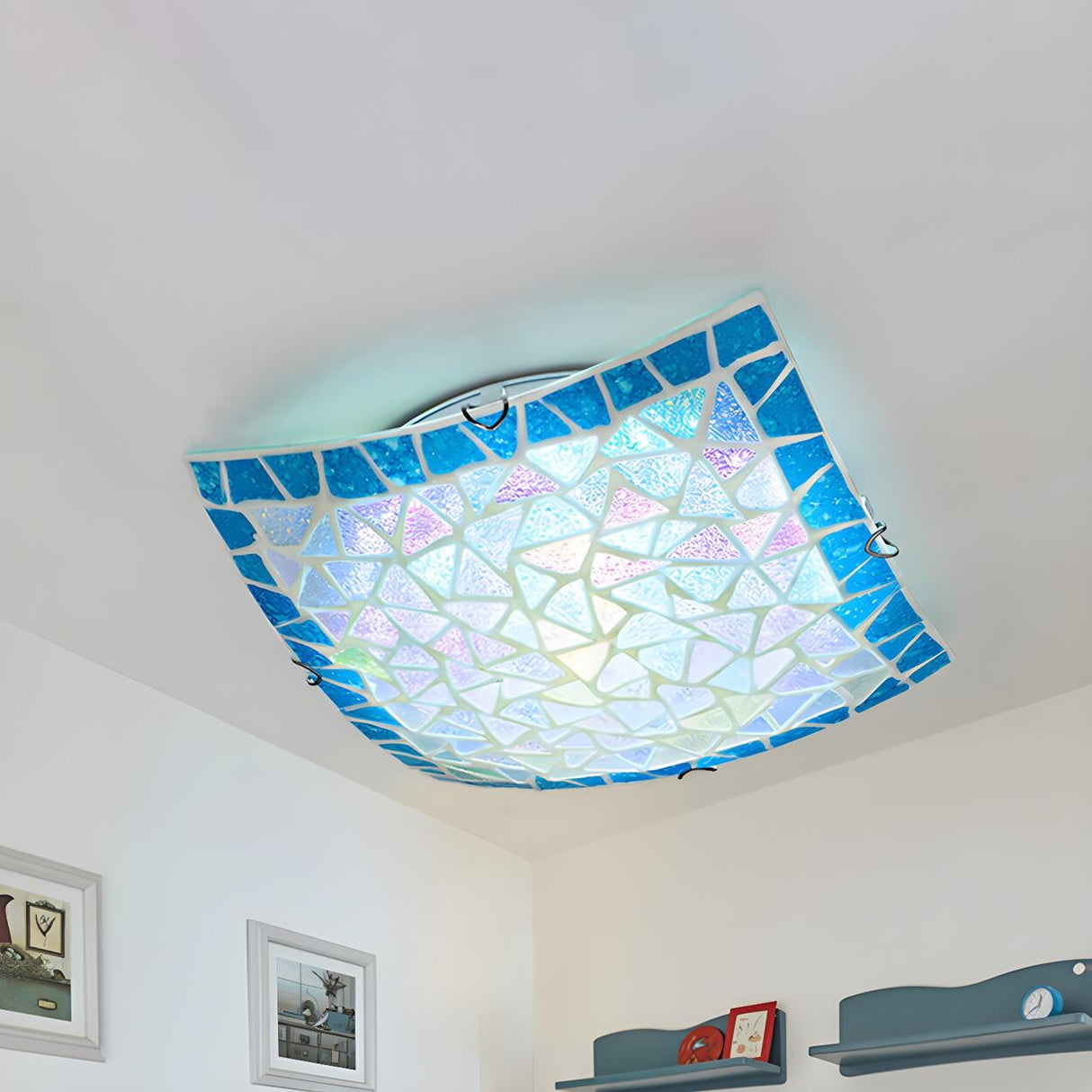 Tiffany Convex Square Stained Glass Flush Mount Light Image - 8