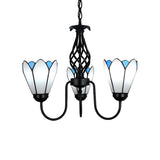 Tiffany Dining Room Floral Petal Blue White Glass Chandelier Image - 3