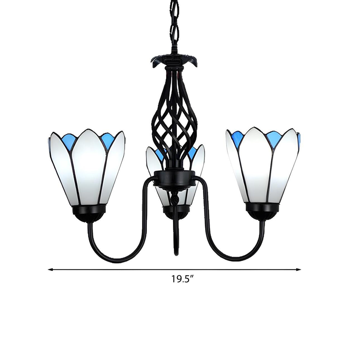 Tiffany Dining Room Floral Petal Blue White Glass Chandelier 