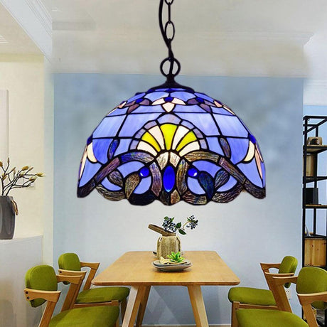 Tiffany Dome Colorful Stained Glass Vaulted Pendant Light Image - 1