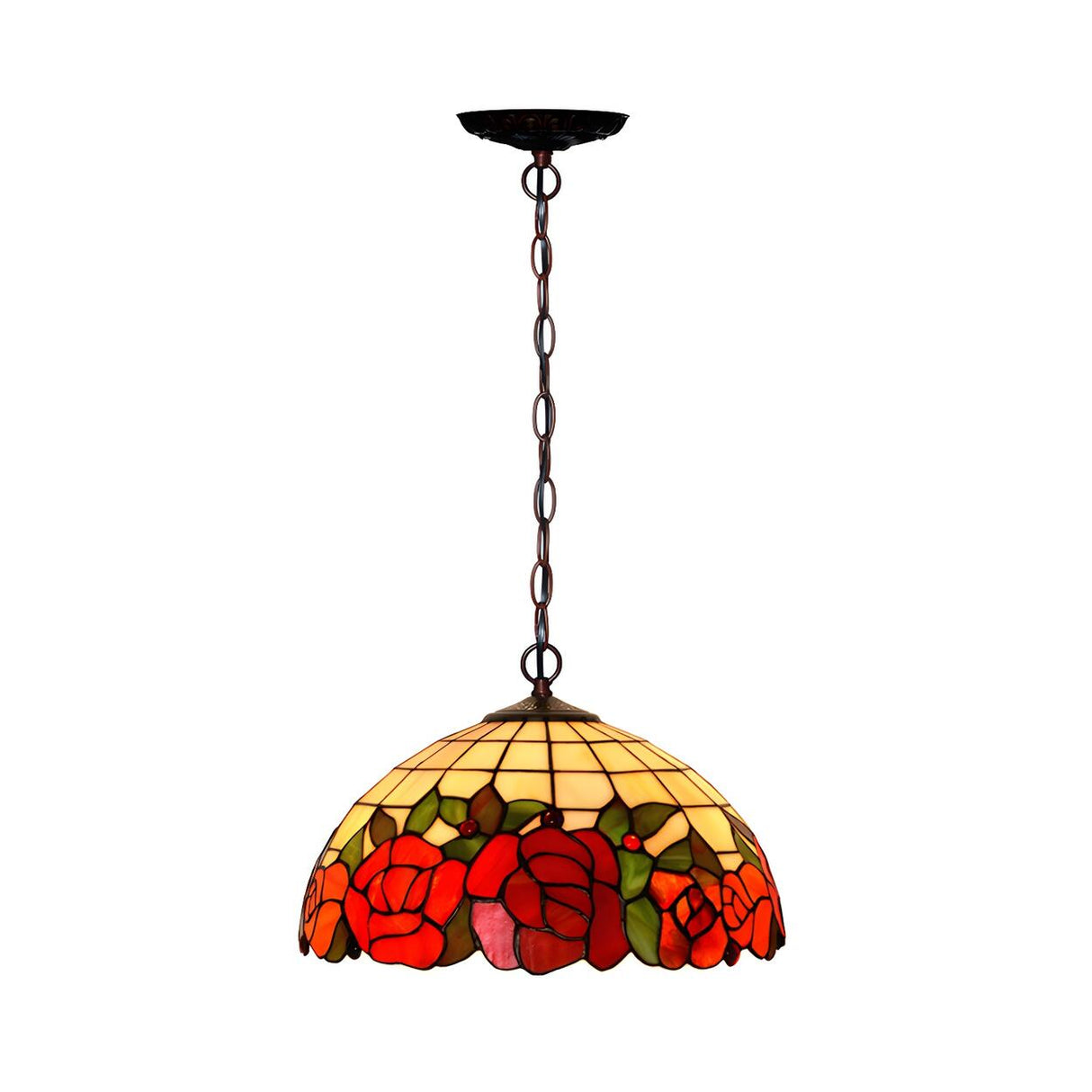 Tiffany Dome Stained Glass Red Flower Cafe Chandelier Image - 3