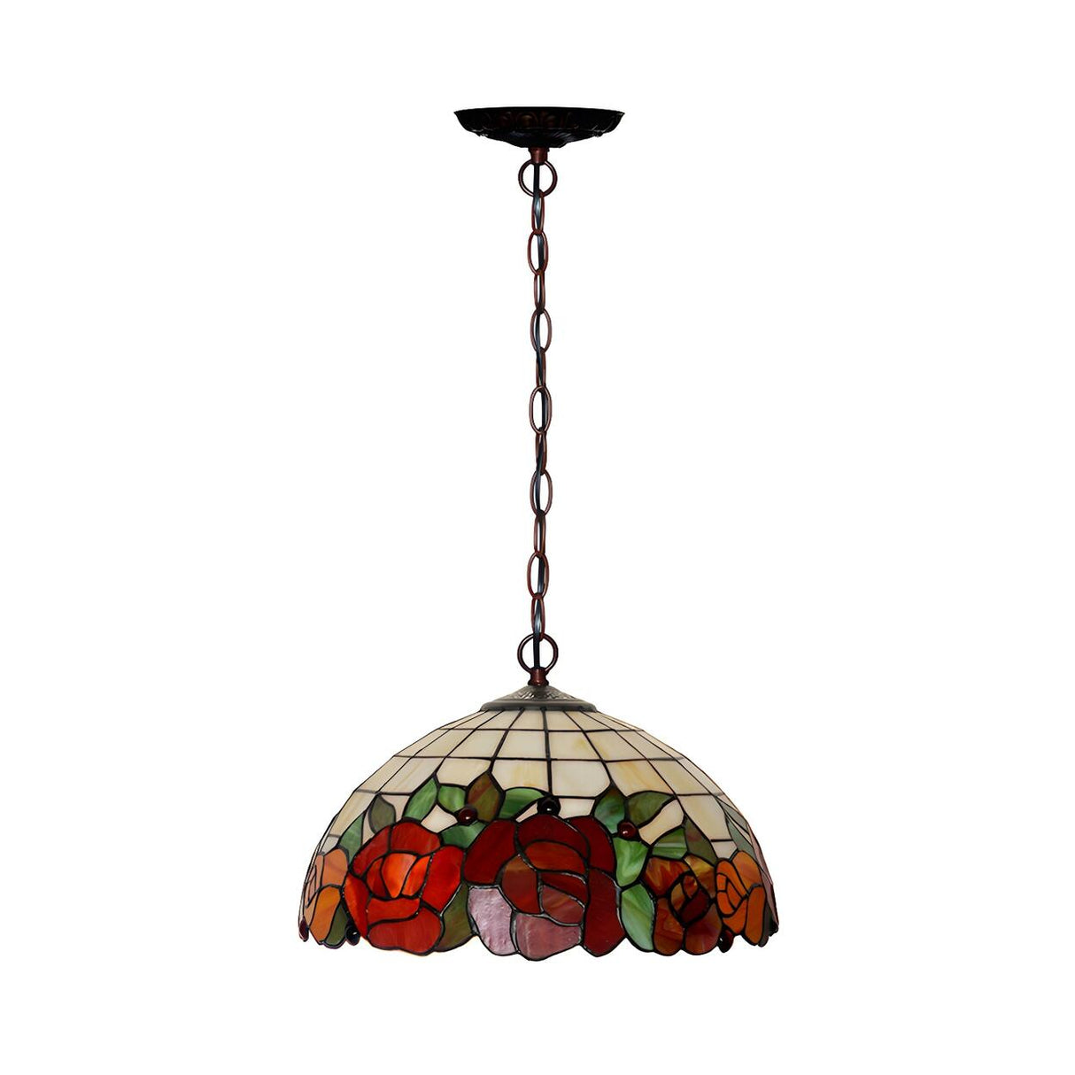 Tiffany Dome Stained Glass Red Flower Cafe Chandelier Image - 4