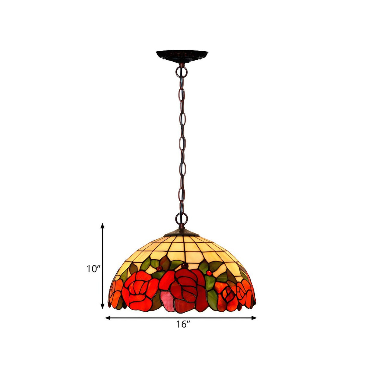 Tiffany Dome Stained Glass Red Flower Cafe Chandelier 