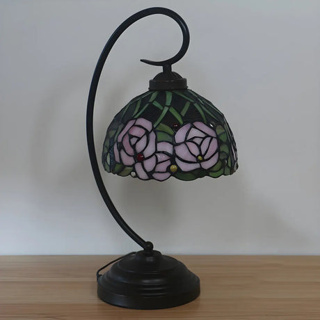 Tiffany Dome Stained Glass Rose Pattern Desk Lamp Image - 1