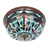 Tiffany Dragonfly Glass Stained Bowl Flush Mount Light Image - 3