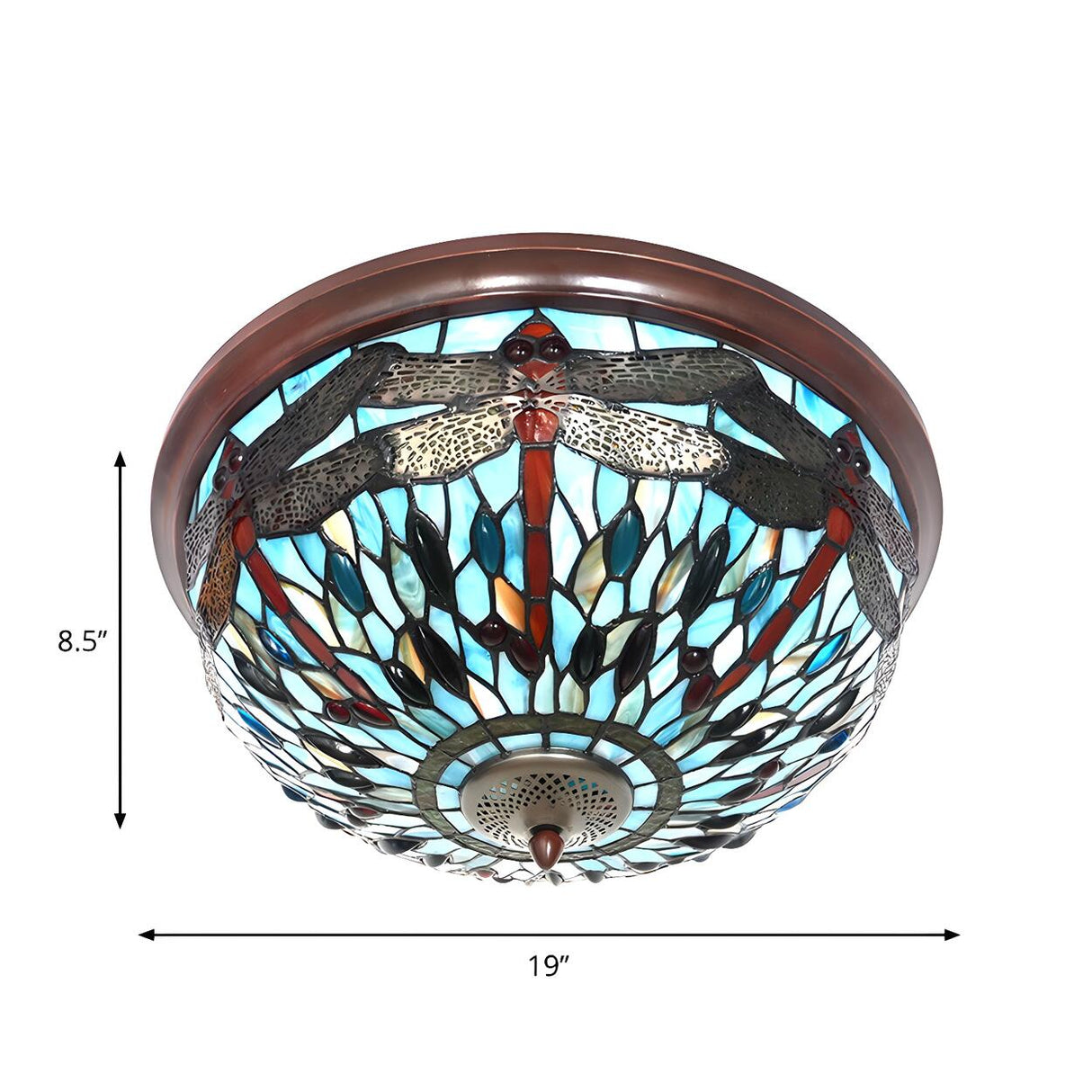 Tiffany Dragonfly Glass Stained Bowl Flush Mount Light Image - 4