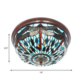 Tiffany Dragonfly Glass Stained Bowl Flush Mount Light Image - 4