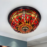 Tiffany Dragonfly Glass Stained Bowl Flush Mount Light Image - 6