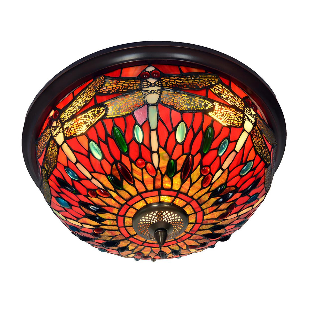 Tiffany Dragonfly Glass Stained Bowl Flush Mount Light Image - 7