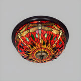 Tiffany Dragonfly Glass Stained Bowl Flush Mount Light Image - 8