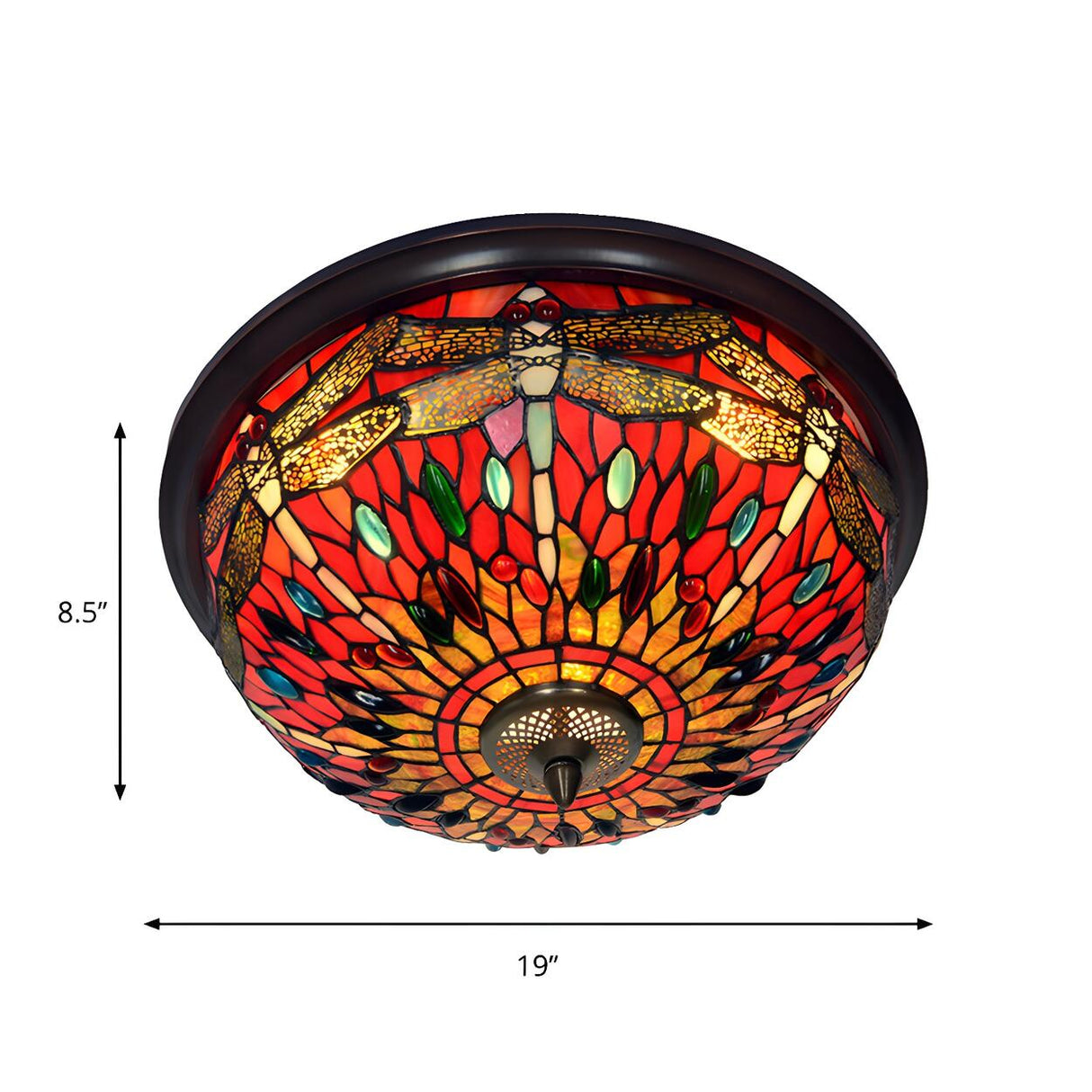 Tiffany Dragonfly Glass Stained Bowl Flush Mount Light Image - 9