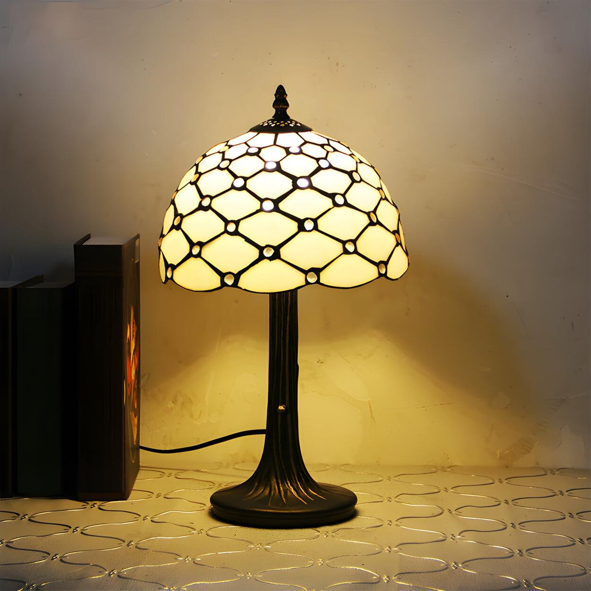 Tiffany Dragonfly Painted Umbrella Glass Table Lamp Image - 4