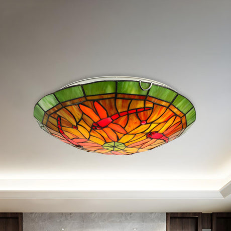 Tiffany Dragonfly Stained Glass Bowl Flush Mount Light Image - 1