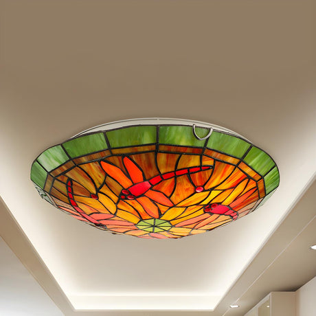 Tiffany Dragonfly Stained Glass Bowl Flush Mount Light Image - 2