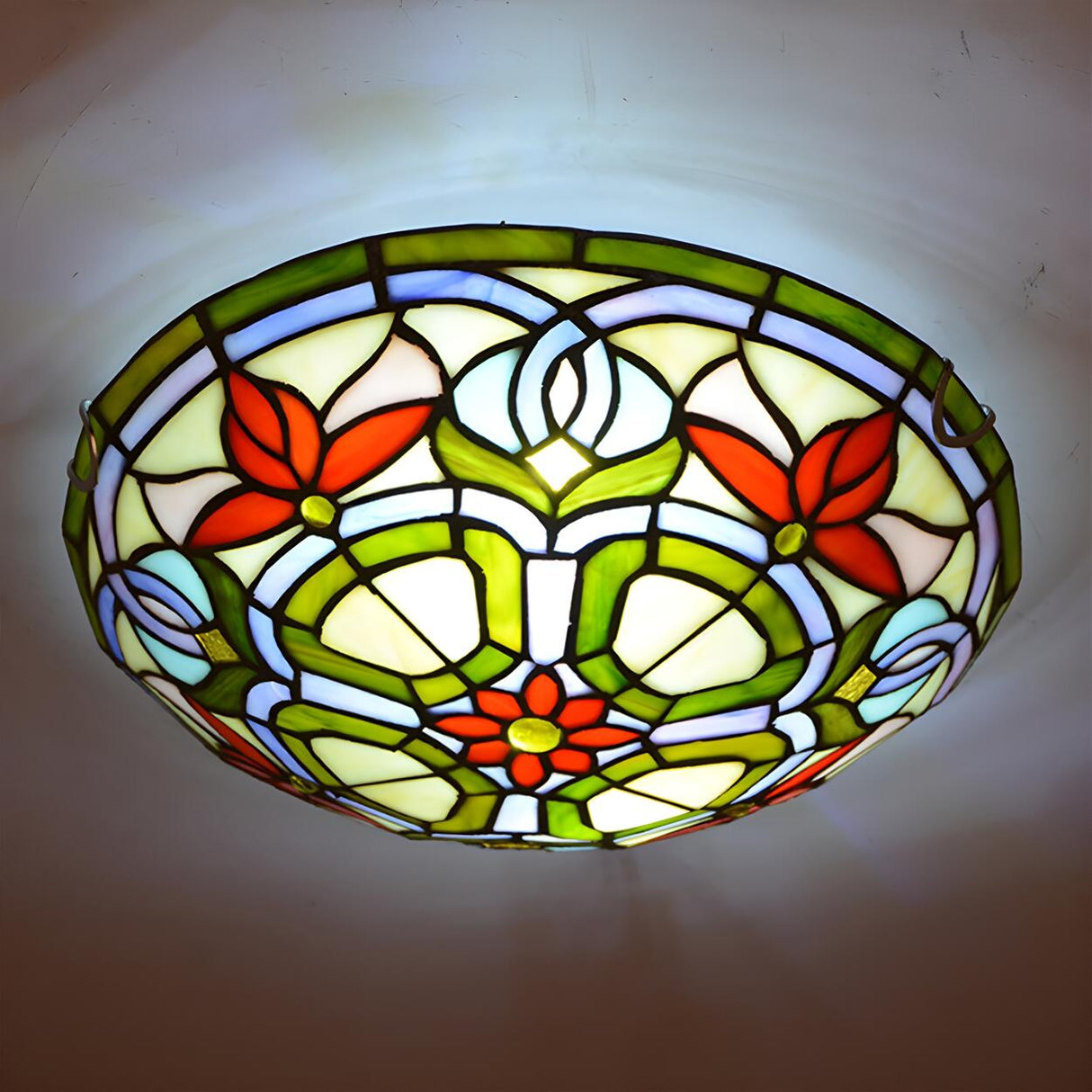 Tiffany Dragonfly Stained Glass Bowl Flush Mount Light Image - 8