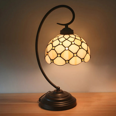 Tiffany Elegant Bronze Bowl Swirl Arm Night Table Lamp Image - 1