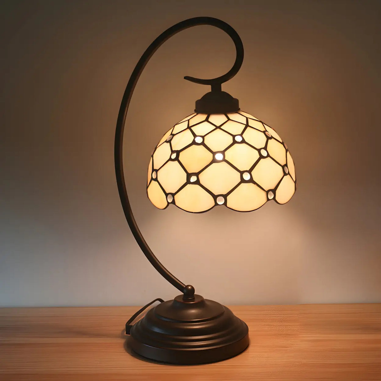 Tiffany Elegant Bronze Bowl Swirl Arm Night Table Lamp Image - 12