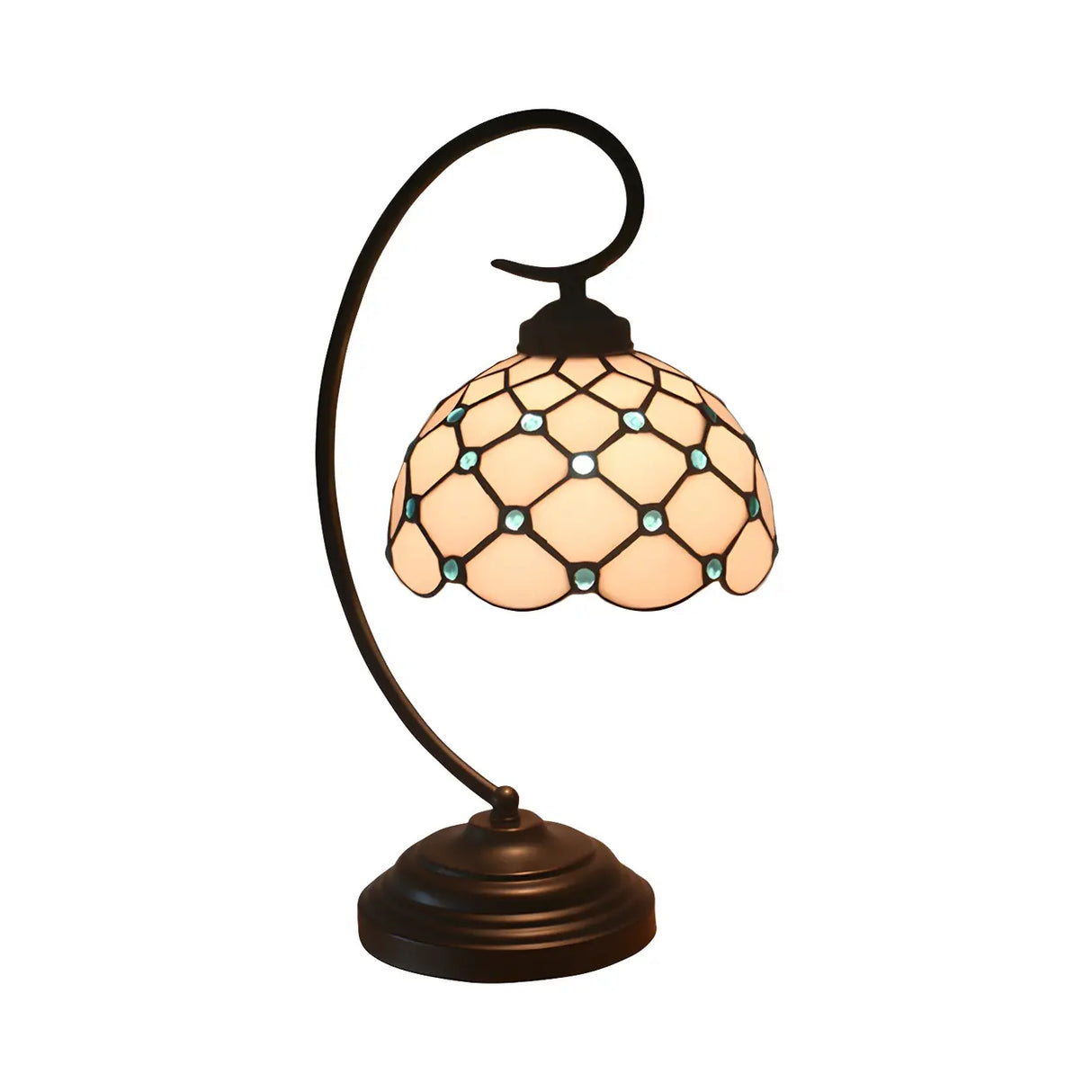 Tiffany Elegant Bronze Bowl Swirl Arm Night Table Lamp Image - 19