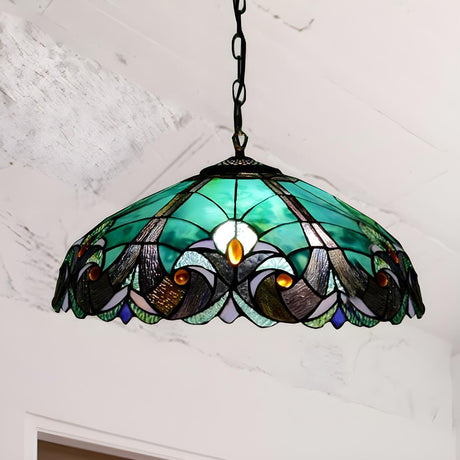 Tiffany Flared Stained Green Blue Glass Pendant Light Image - 2