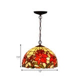 Tiffany Floral Red Stained Glass Dome Pendant Chandelier Image - 9