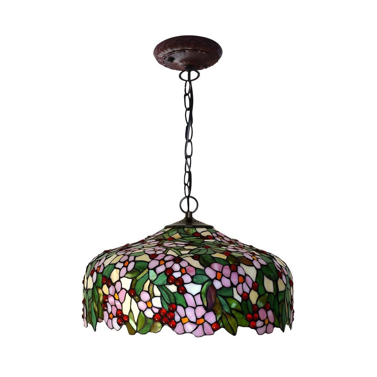 Tiffany Floral Stained Glass Pink Pendant Chandelier Light Image - 4