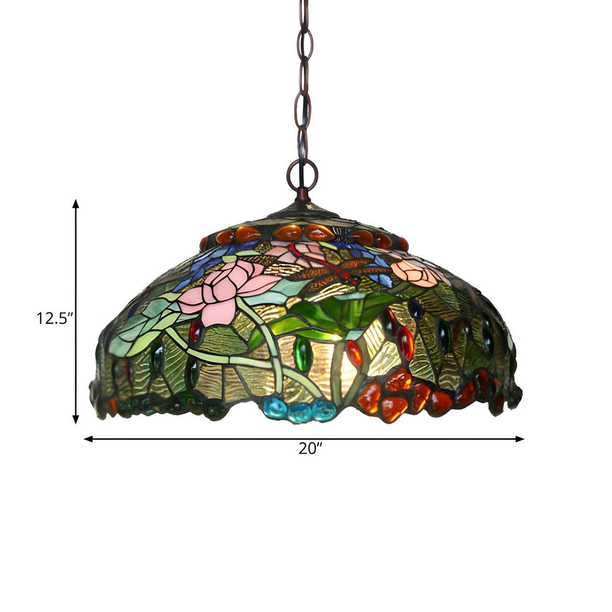 Tiffany Floral Stained Glass Pink Pendant Chandelier Light 