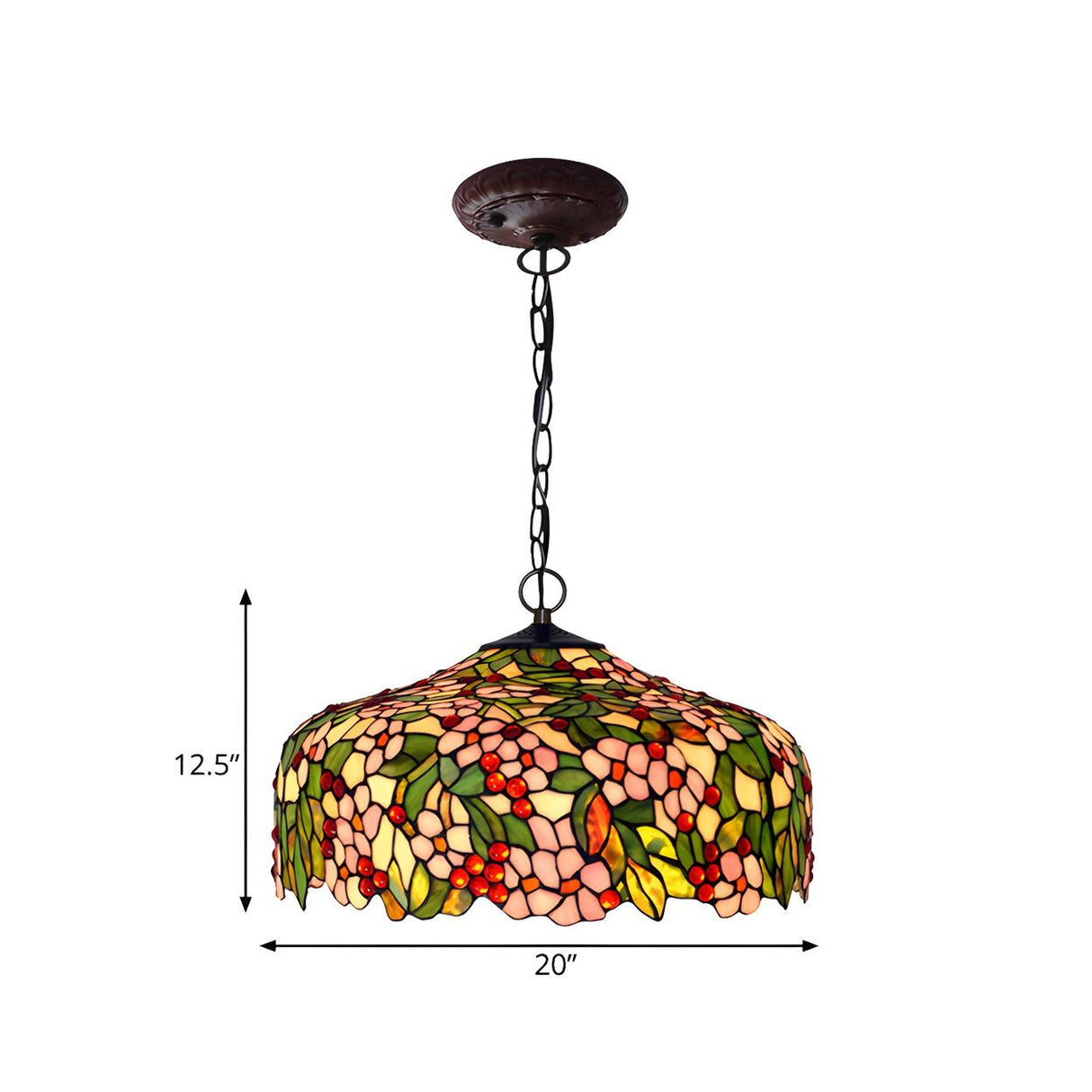 Tiffany Floral Stained Glass Pink Pendant Chandelier Light Image - 7