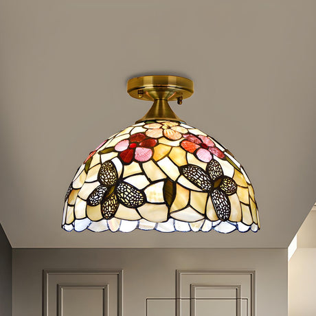 Tiffany Flower Butterfly Mini Dome Flush Mount Light Image - 1