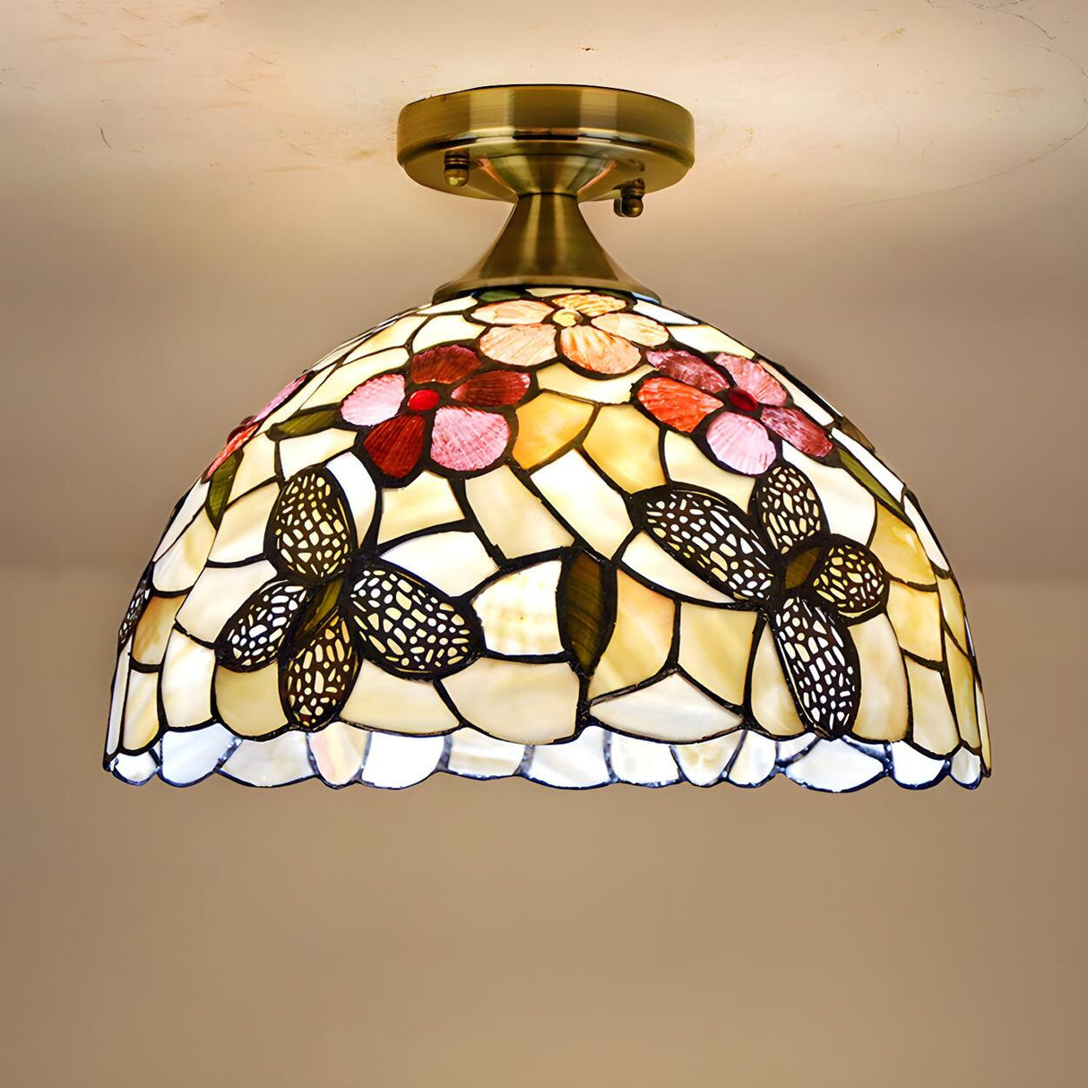 Tiffany Flower Butterfly Mini Dome Flush Mount Light Image - 2