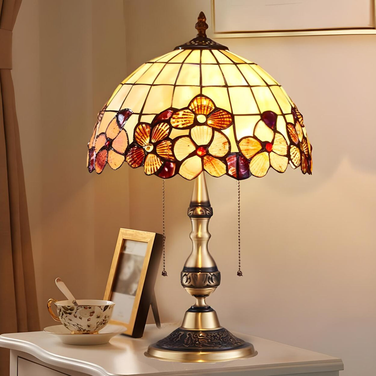 Tiffany Flower Glass Dome Umbrella Decor Table Lamp Image - 17