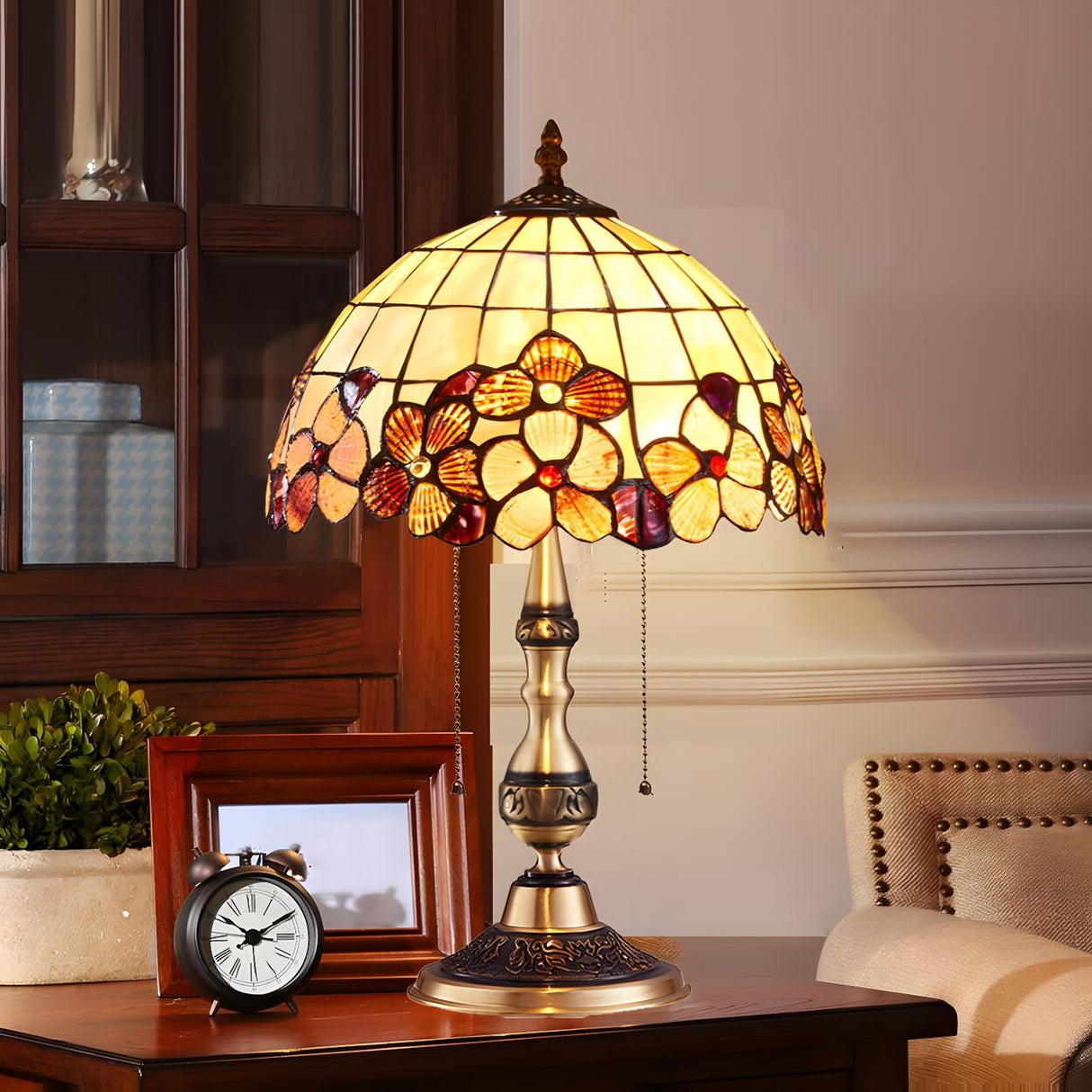 Tiffany Flower Glass Dome Umbrella Decor Table Lamp Image - 2