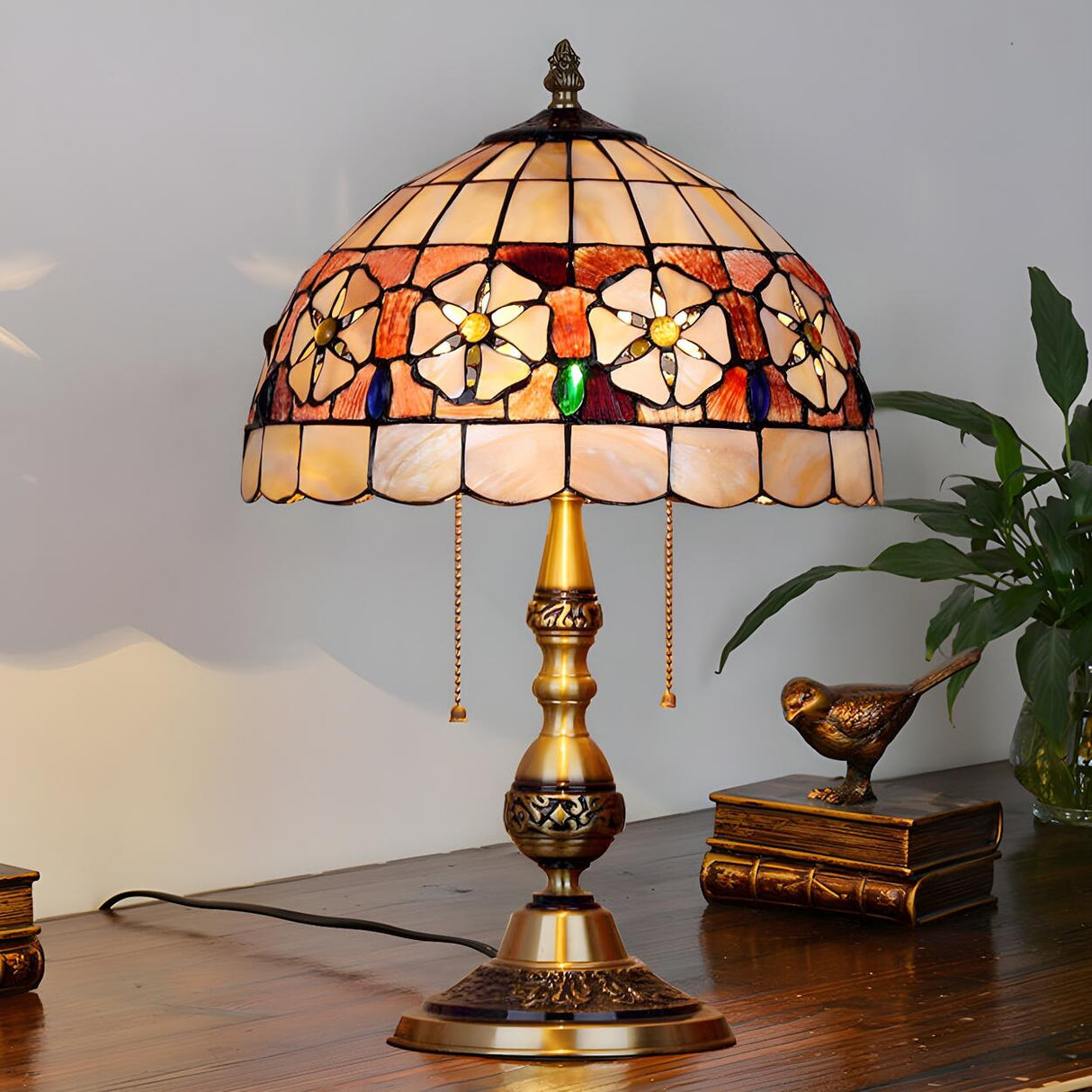 Tiffany Flower Glass Dome Umbrella Decor Table Lamp Image - 5