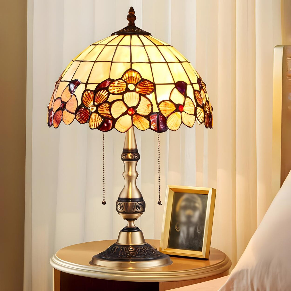 Tiffany Flower Glass Dome Umbrella Decor Table Lamp Image - 7