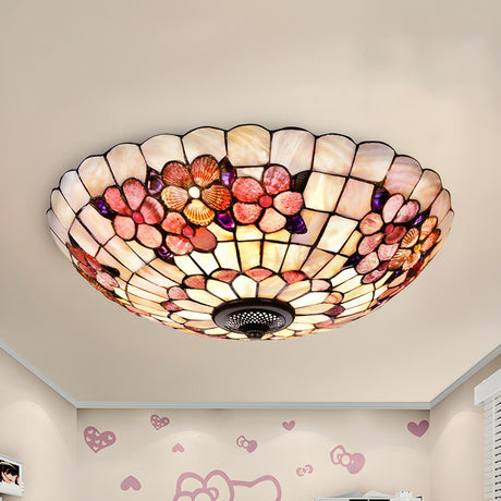 Tiffany Flower Pattern Shell Glass Flush Mount Light Image - 1