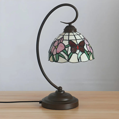 Tiffany Gooseneck Butterfly Stained Glass Desk Lamp Image - 1