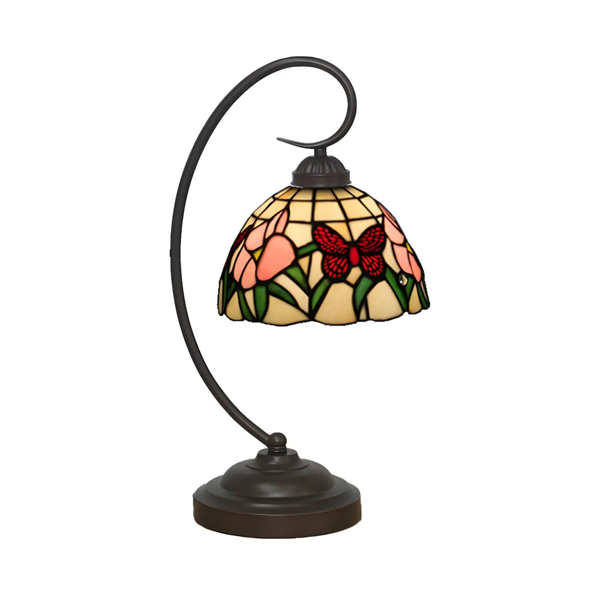 Tiffany Gooseneck Butterfly Stained Glass Desk Lamp Image - 3