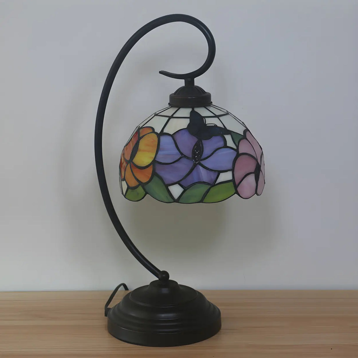 Tiffany Gooseneck Butterfly Stained Glass Desk Lamp Image - 5