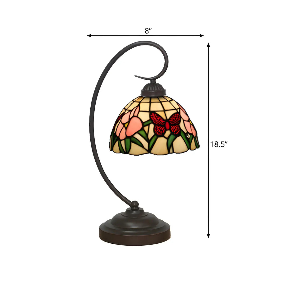 Tiffany Gooseneck Butterfly Stained Glass Desk Lamp 