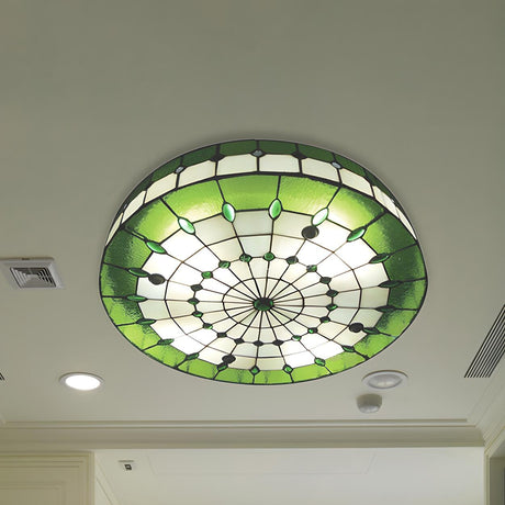 Tiffany Green Round Glass Flush Mount Ceiling Light Image - 2